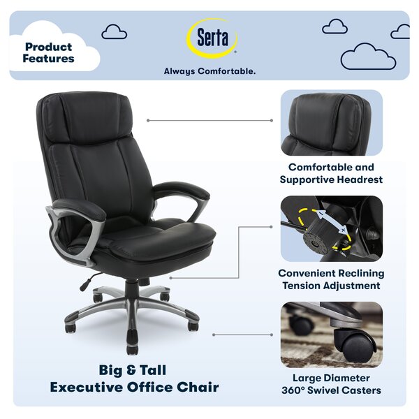 Serta At Home Serta Fairbanks Big And Tall High Back Executive Office   Serta Fairbanks Big And Tall High Back Executive Office And Gaming Chair With Layered Body Pillows 